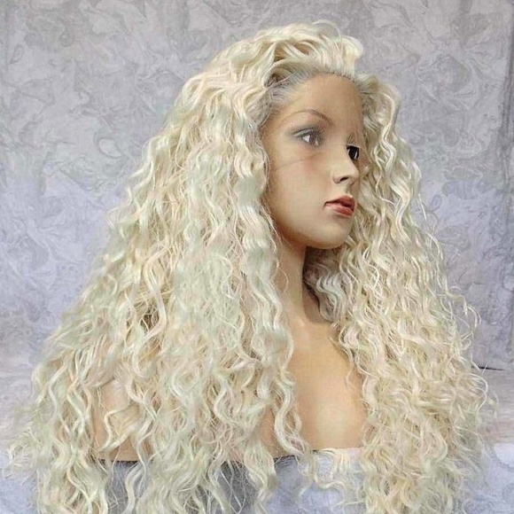 Lace Front Curly Ash Blonde Human Hair Blend Wig